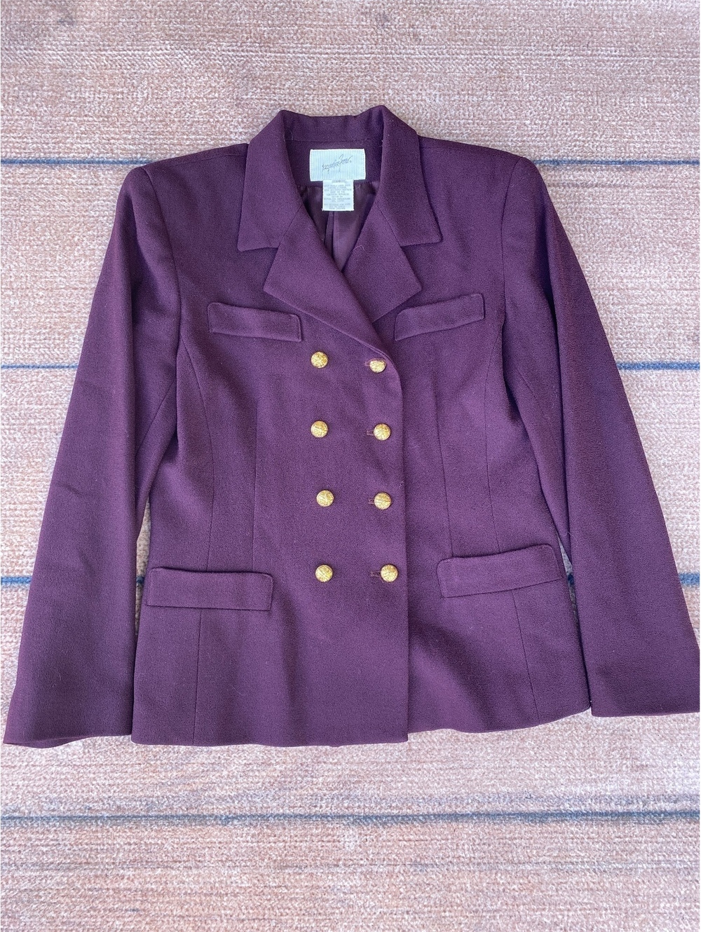 90's tailored military style double breasted gold button wool blazer plum